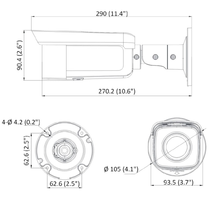 Rysunek techniczny kamery tubowej Hikvision 8Mpx